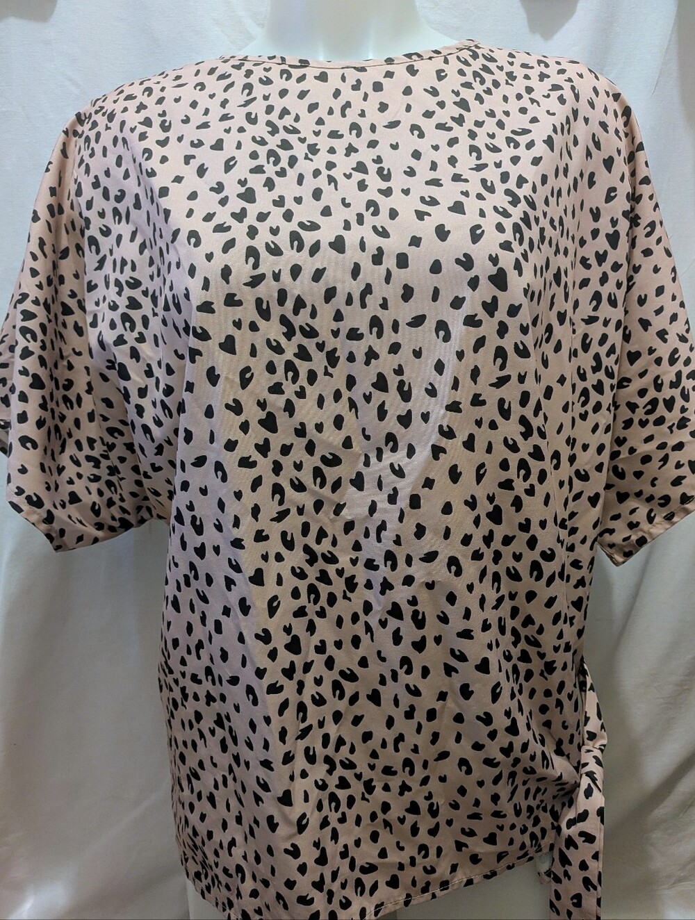 Light Pink Leopard Print Tie-Hem Top